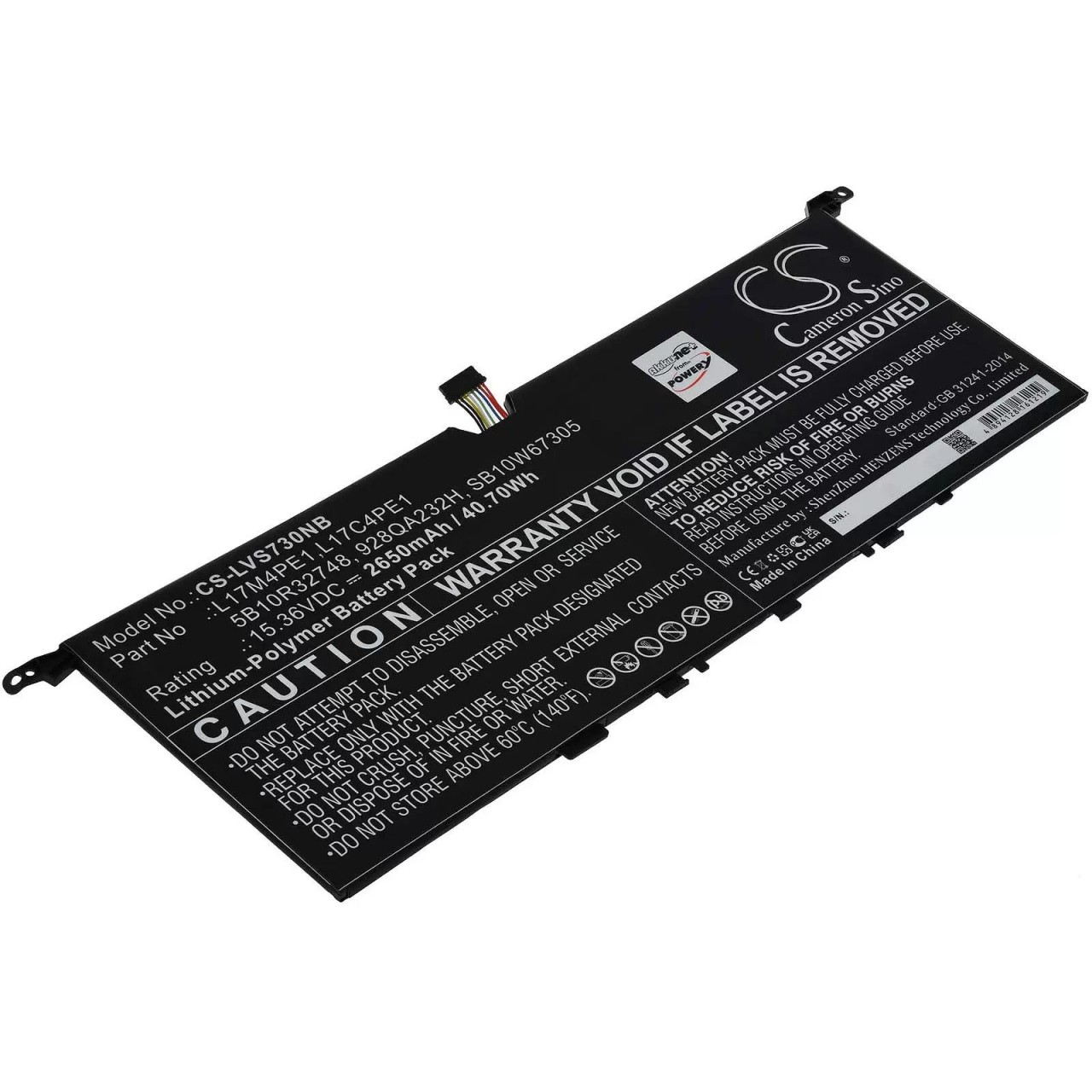 Akku passend für Laptop Lenovo Yoga S730, IdeaPad 730S 13, Typ L17C4PE1 u.a. - 15,36V - 2650 mAh