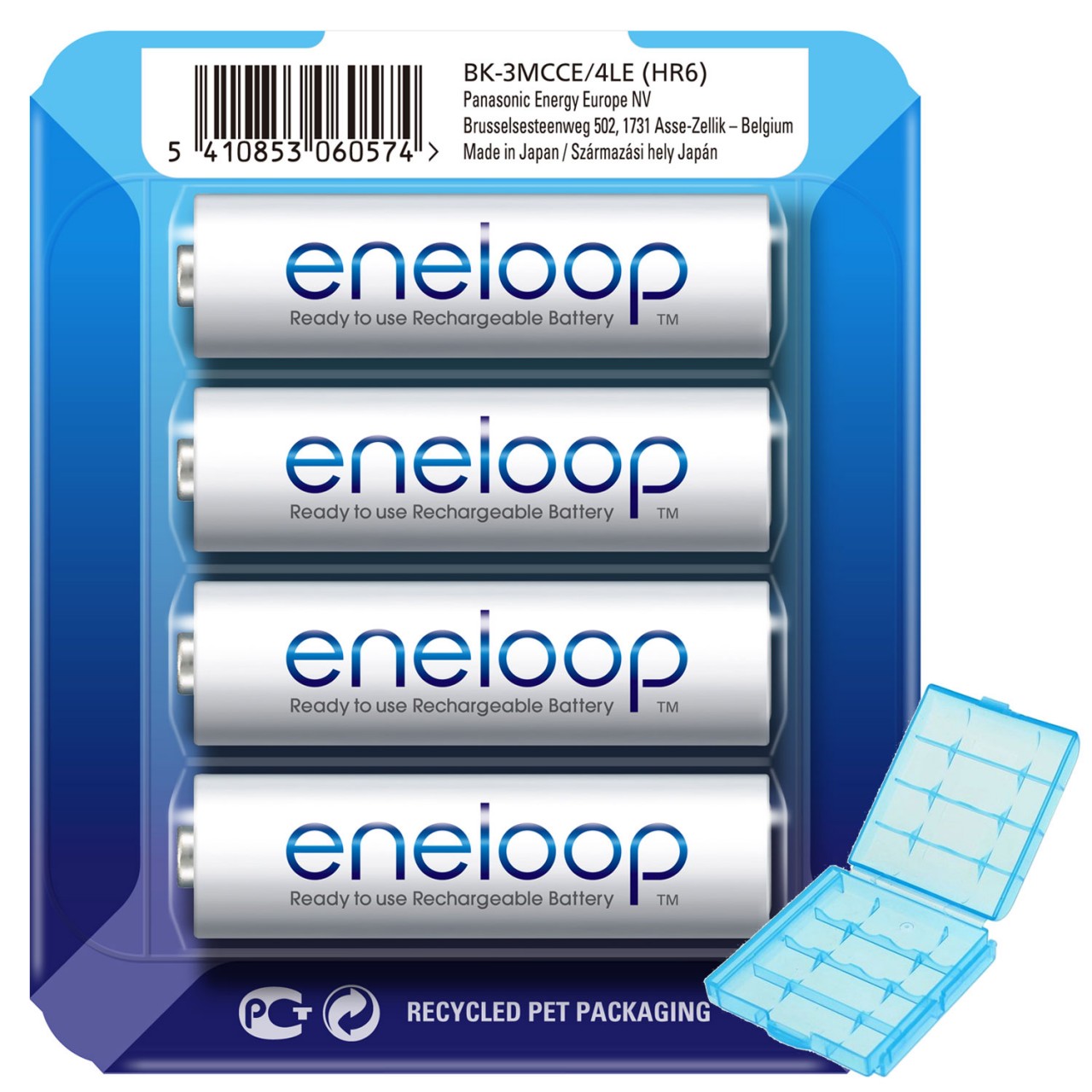 Die Panasonic eneloop Mignon AA NiMH Akkus in der neuen storage case und der AccuCell Box blue