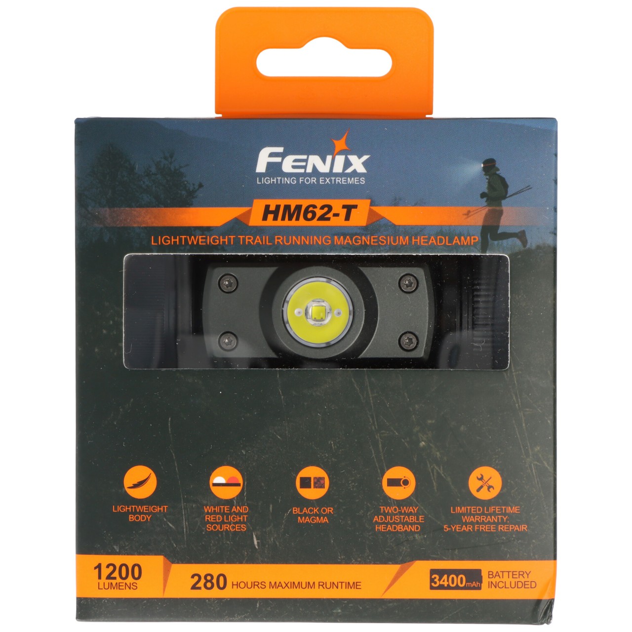 Fenix HM62-T Stirnlampe, wiederaufladbare LED Stirnleuchte mit max. 1200 Lumen, speziell für Trailrunner, inkl. 18650 3400mAh Li-Ion Akku