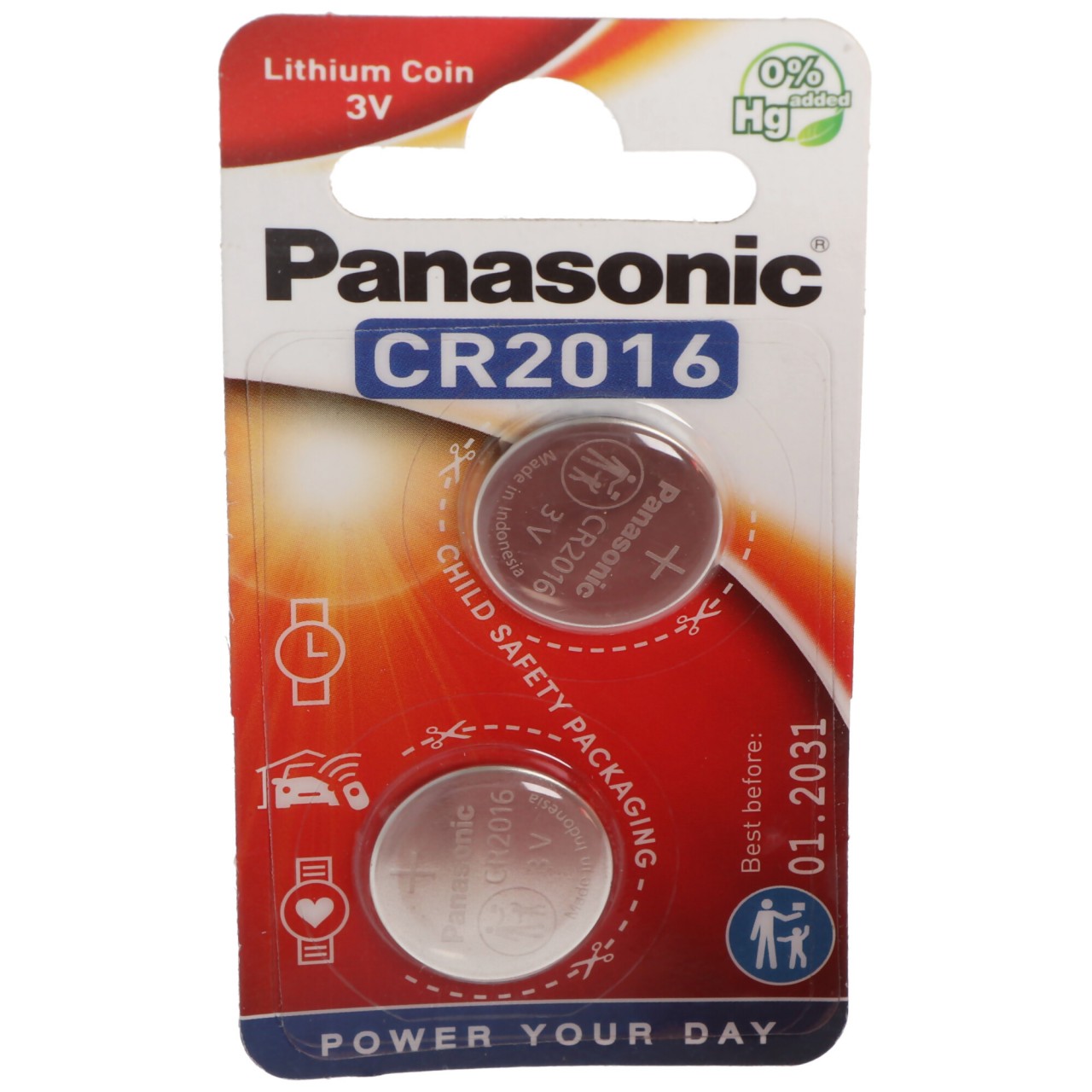Panasonic Batterie Lithium, Knopfzelle, CR2016, 3V Electronics, Lithium Power, Retail Blister (2-Pack)