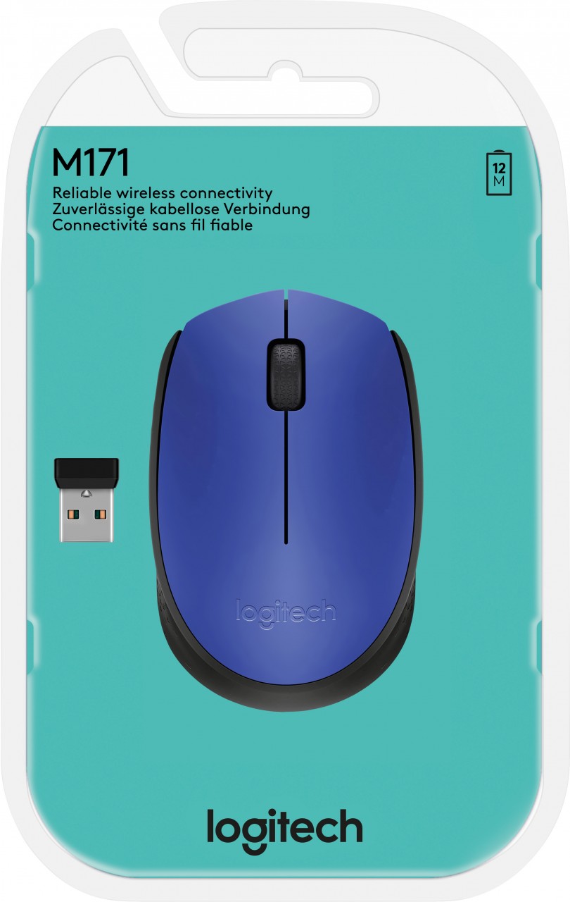 Logitech Maus M171, Wireless, blau Optisch, 1000 dpi, 3 Tasten, Retail