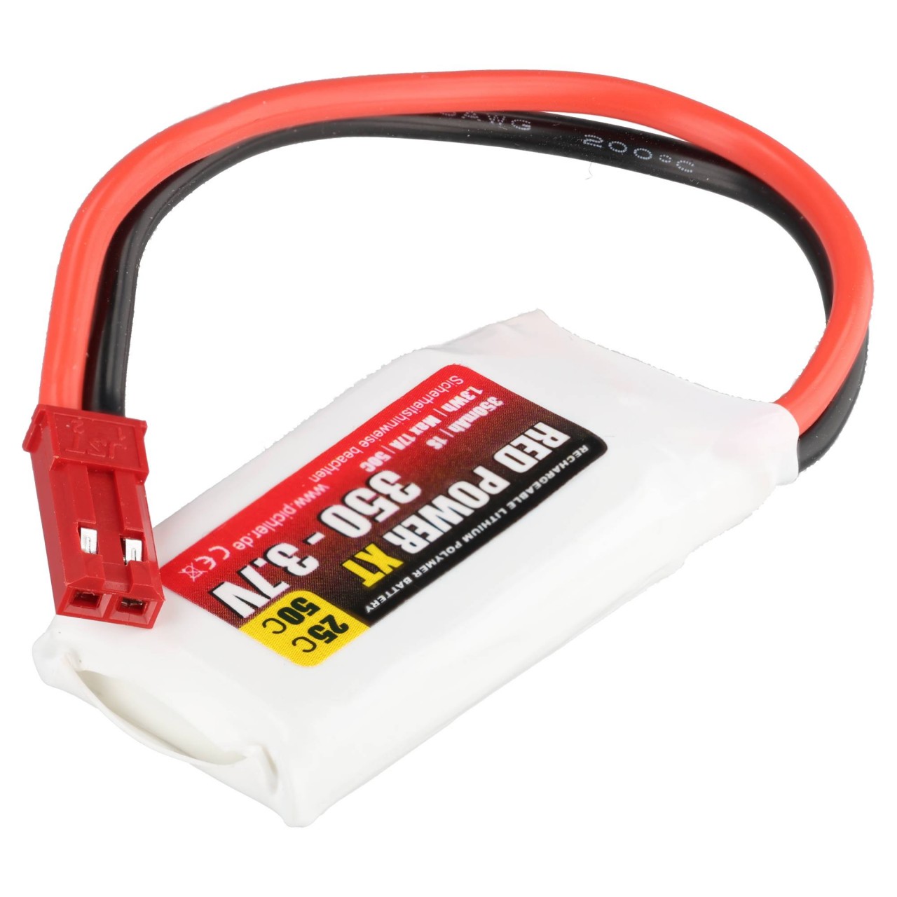RED POWER LiPo Akku 350 mAh – 3,7 V 1S mit JST/BEC Stecker, 37 x 20 x 8mm
