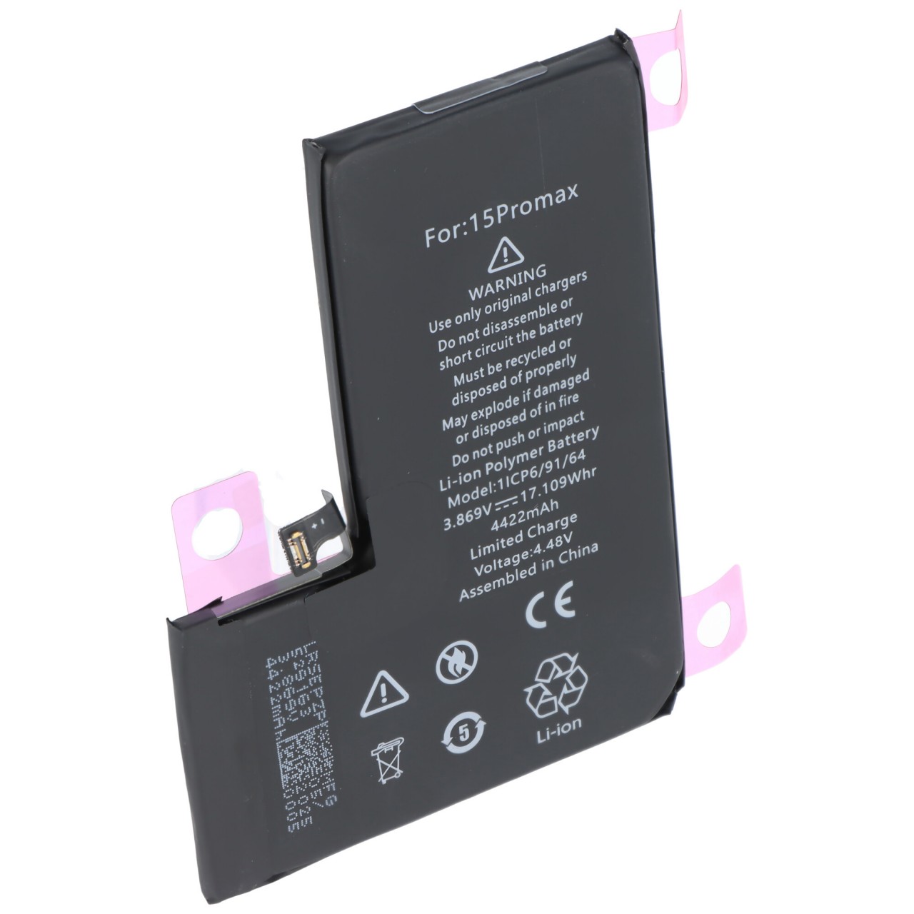 Akku passend für Apple iPhone 15 Pro Max, Li-Polymer, 3,86V, 4422mAh, 17,1Wh,  ohne Werkzeug