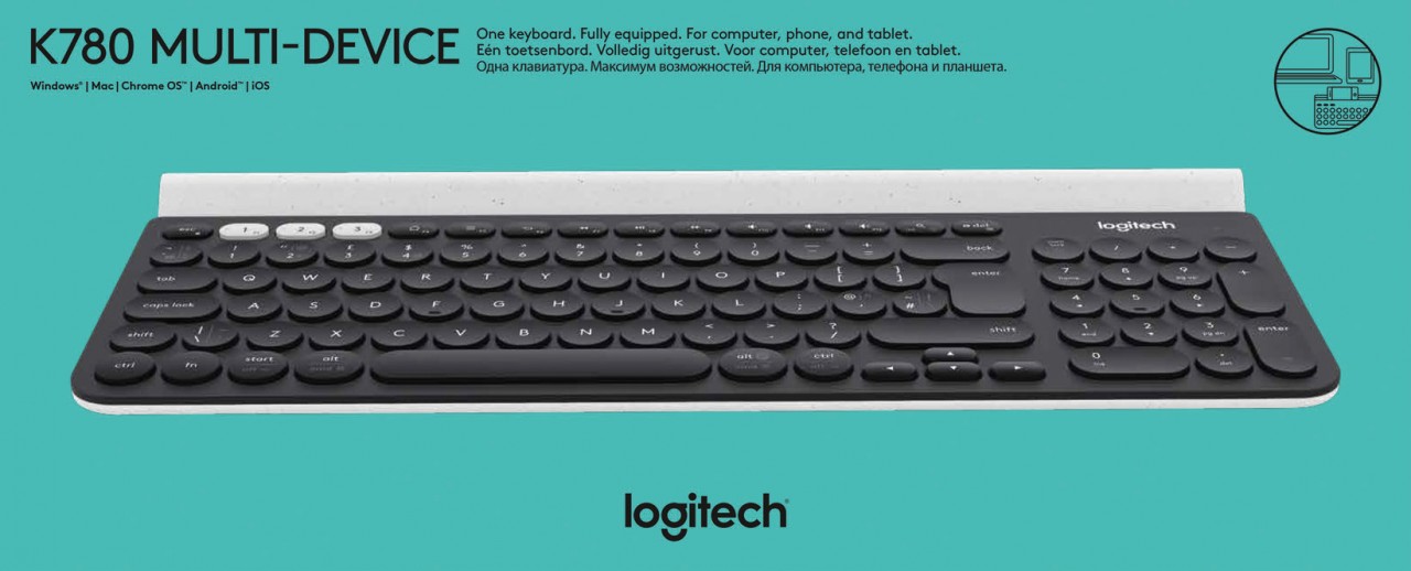 Logitech Tastatur K780, Wireless, Unifying, Bluetooth, schwarz Multi-Device, DE, Retail