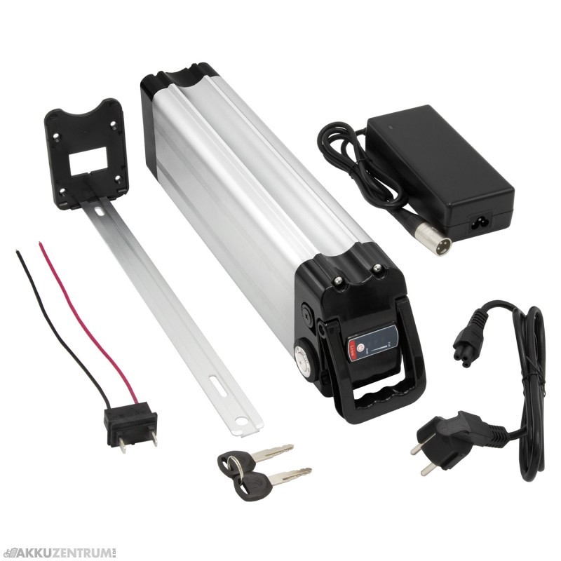 E-Bike Akku Maratron 'Silver Fish' XH370 – 37V / 12Ah – silber – mit Halter und Ladegerät - Sattelrohr