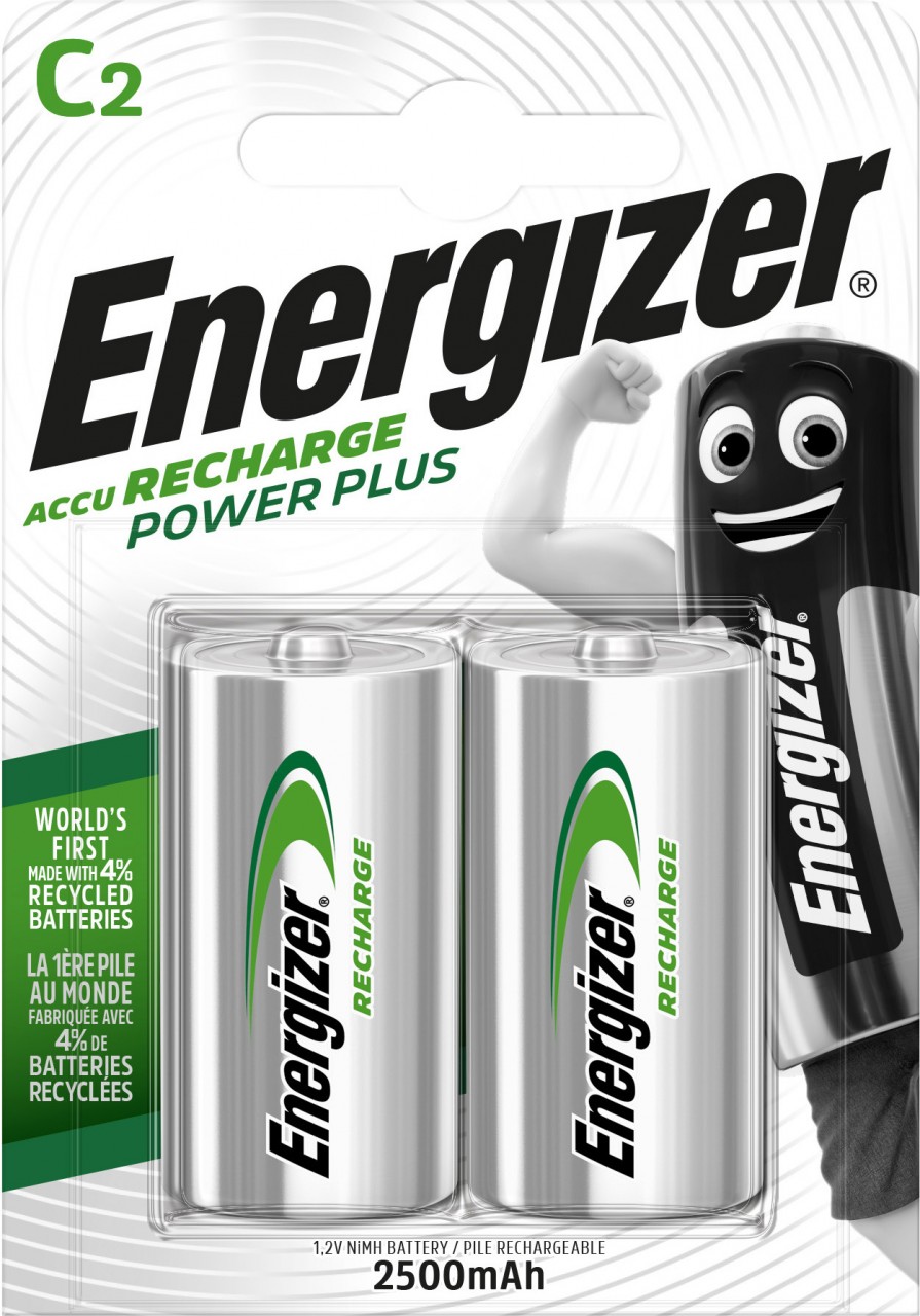 Energizer Akku NiMH, Baby, C, HR14, 1.2V/2500mAh Power Plus, Pre-charged, Retail Blister (2-Pack)