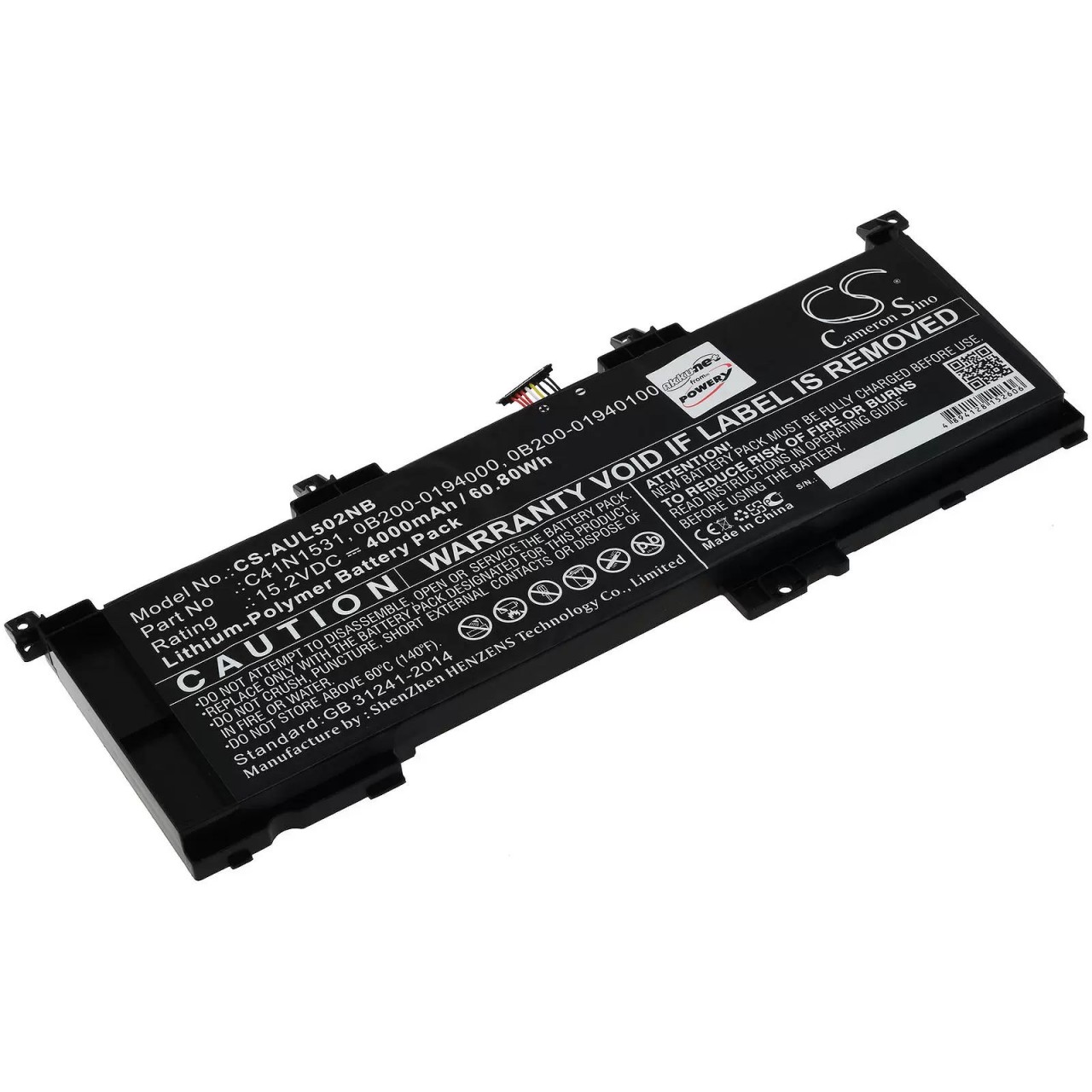 Akku passend für Gamin-Laptop Asus ROG STRIX GL502VS-FY333T, Typ C41N1531 u.a. - 15,2V - 4000 mAh