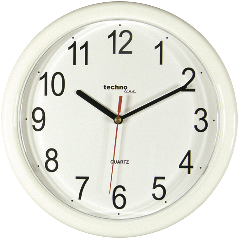 WT 600 - klassische, analoge Wanduhr mit Kunststoffrahmen in weiß von Technoline