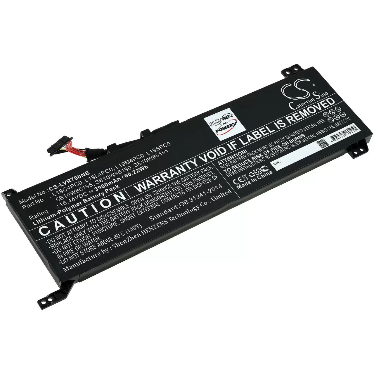 Akku passend für Laptop Lenovo Legion 5 15IMH05H, Legion R7000 2020, Typ L19C4PC0 u.a. - 15,44V - 3900 mAh