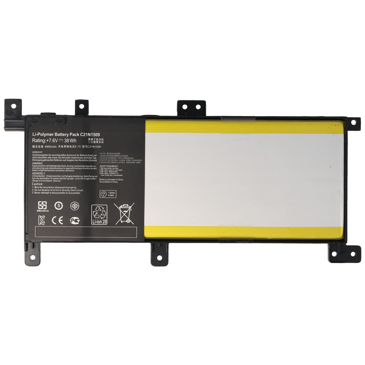 Akku passend für ASUS X556UB, C21N1509, Li-Polymer, 7,6V, 5000mAh, 38,0Wh, built-in, ohne Werkzeug