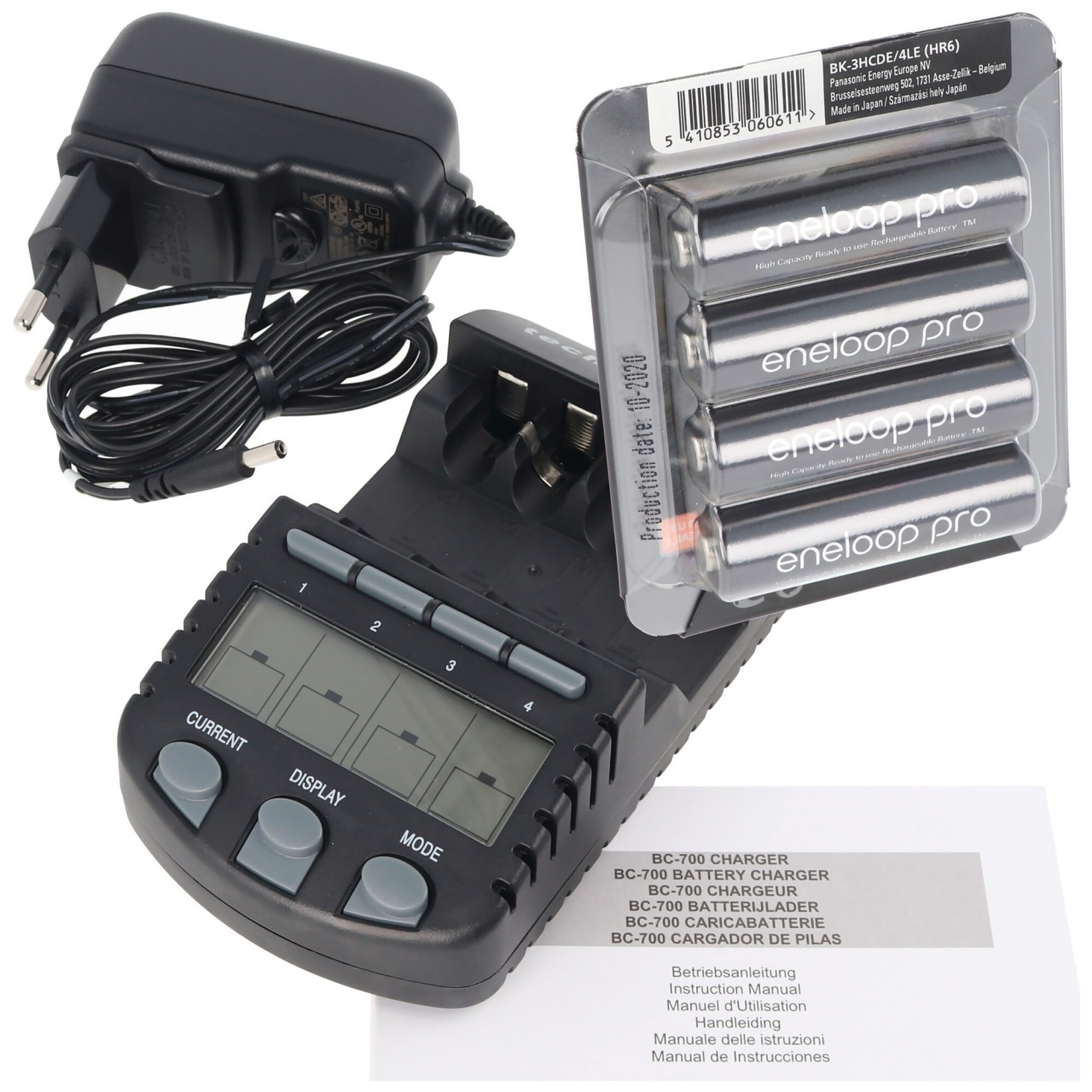 4x Panasonic eneloop Pro (ehem. Sanyo eneloop Pro) HR-3UWX 2500mA 1,2V NiMh AA Mignon Akkus inkl. Schnelladegerät LCD-Display