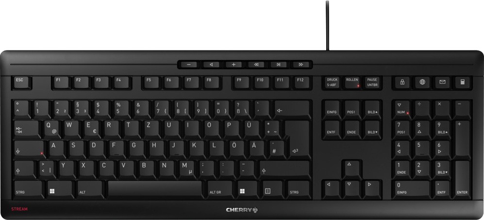 Cherry Tastatur STREAM Keyboard, USB, schwarz DE, Flache Tastatur mit leisem und präzisem Tippgefühl, Retail