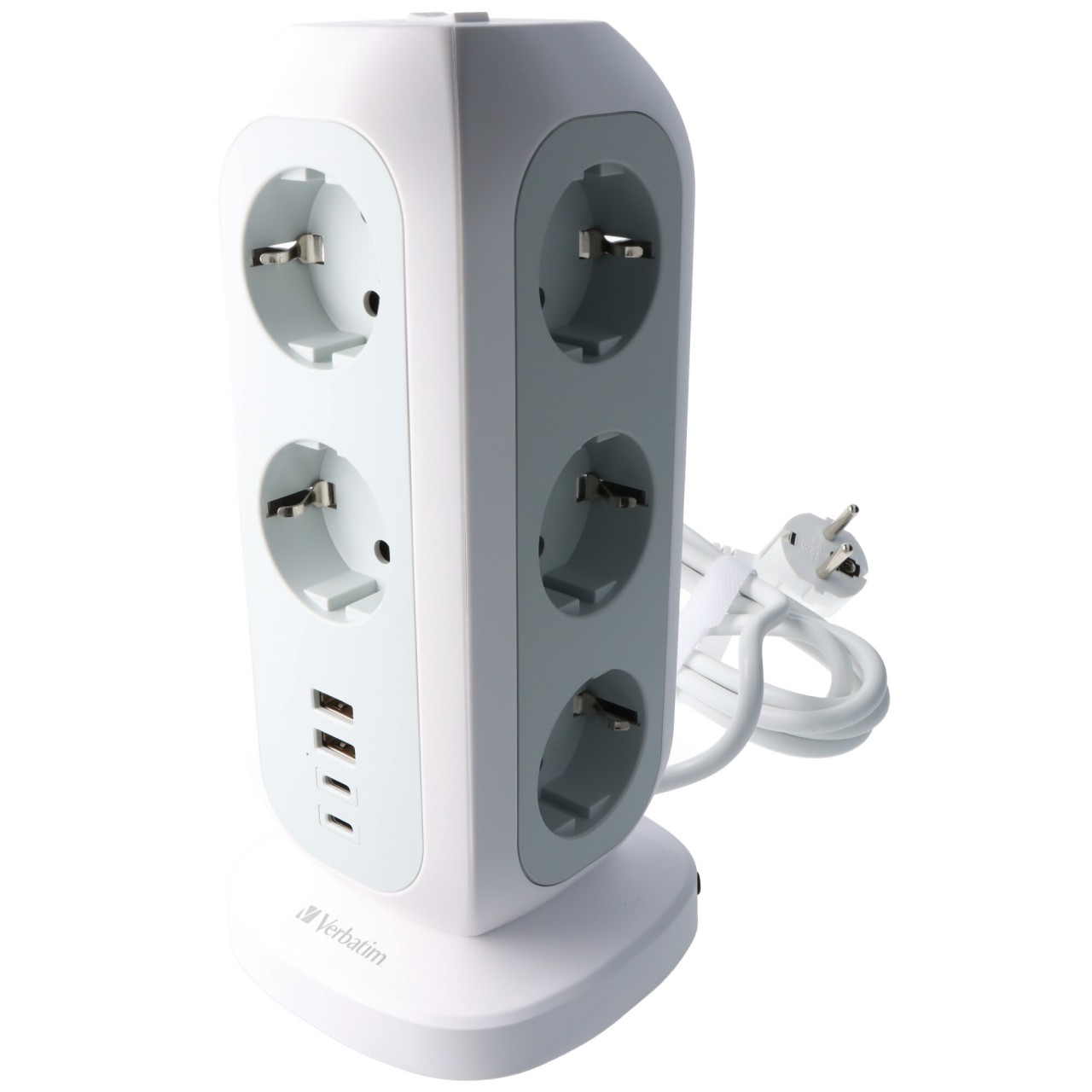 Praktischer Steckdosen Tower, EUPT-01, Kabel 2m, weiss 11x 230V EU, 2x USB Typ-A, 2x USB Typ-C, Retail