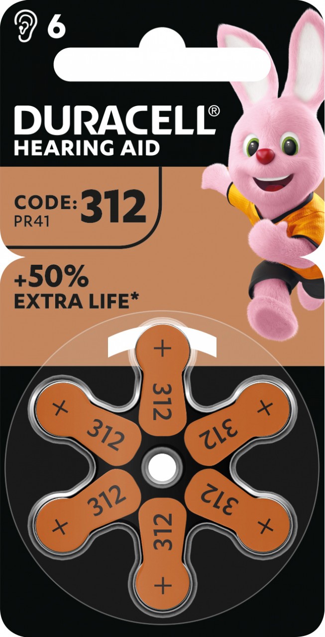 Duracell Batterie Zinc Air, 312, 1.4V Easy Tab, Retail Blister (6-Pack) Hörgerätebatterie