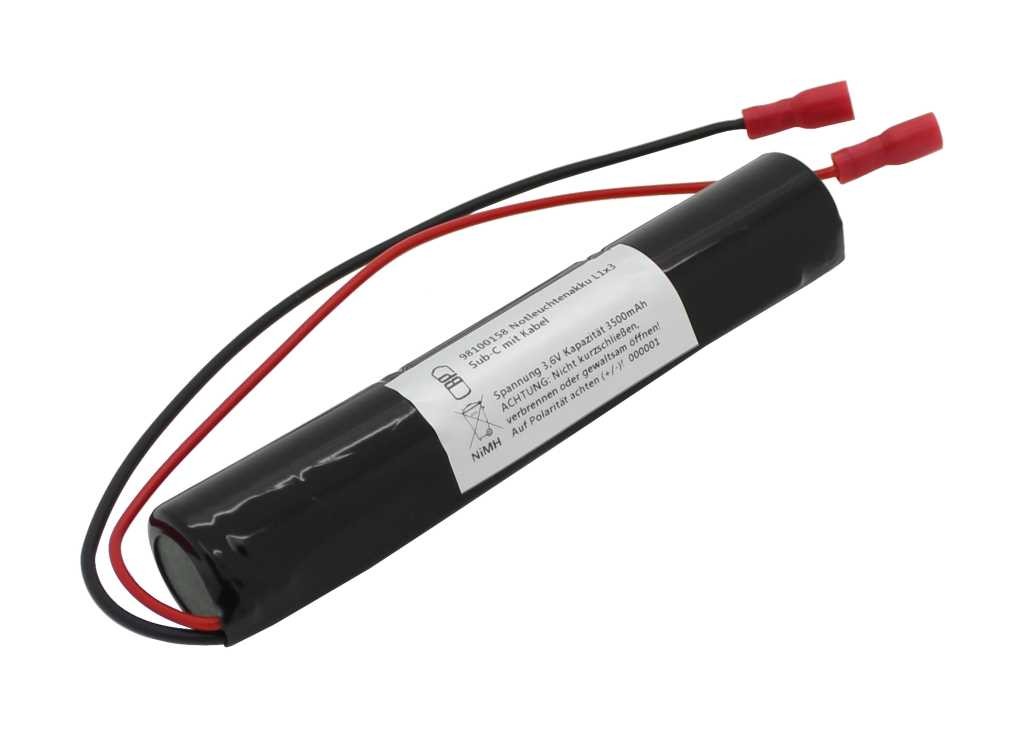 Notleuchtenakku NiMH 3,6V 3500mAh L1x3 Sub-C mit 200mm Kabel und Faston-Buchsen 4,8mm ersetzt RPower 20101
