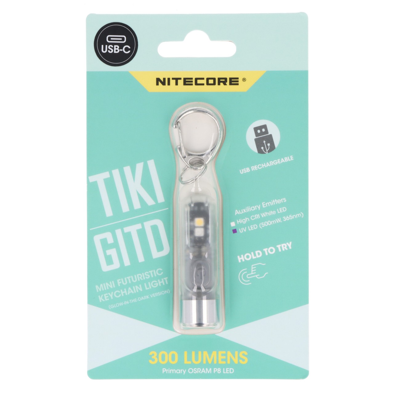 Nitecore TIKI GITD Mini-Schlüsselanhänger-Lampe, glow in the dark, grün, 3 Lichtquellen, 12 gramm ultraleicht