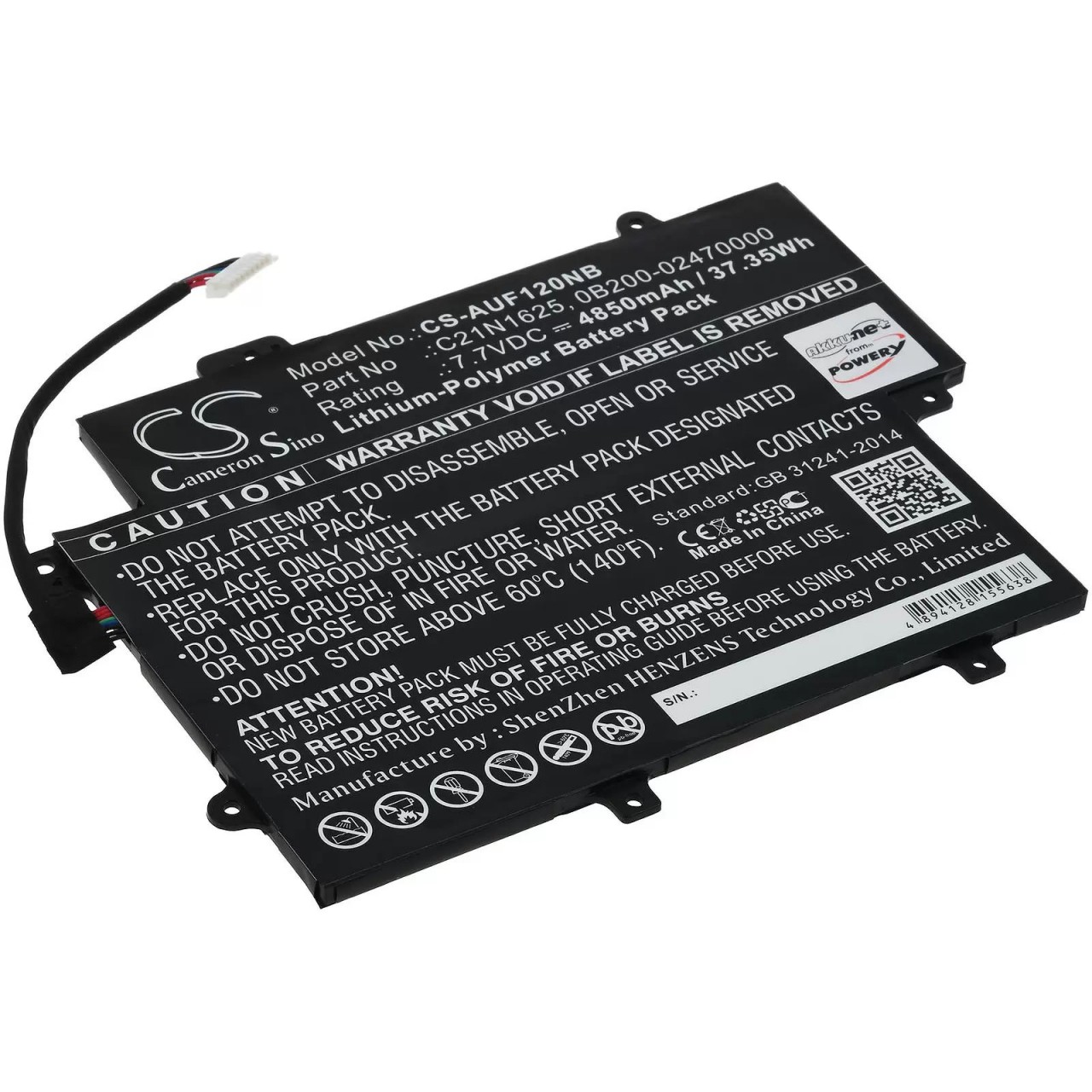 Akku passend für Laptop Asus VivoBook Flip 12 TP203NA-BP027TS, Typ C21N1625 u.a. - 7,7V - 4850 mAh
