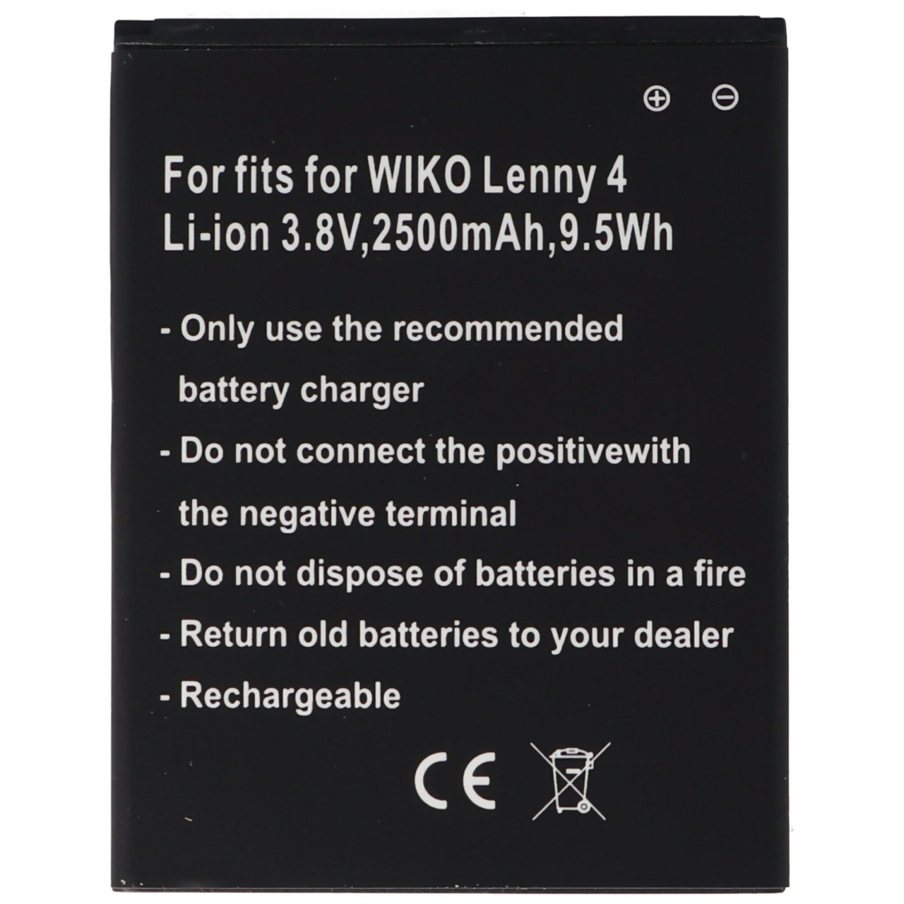 Akku nur passend für den WIKO Lenny 4 Akku 3913, Lenny 4 Plus, Harry Li-Ion, 3,8 Volt 2500mAh, 9,5Wh, removable