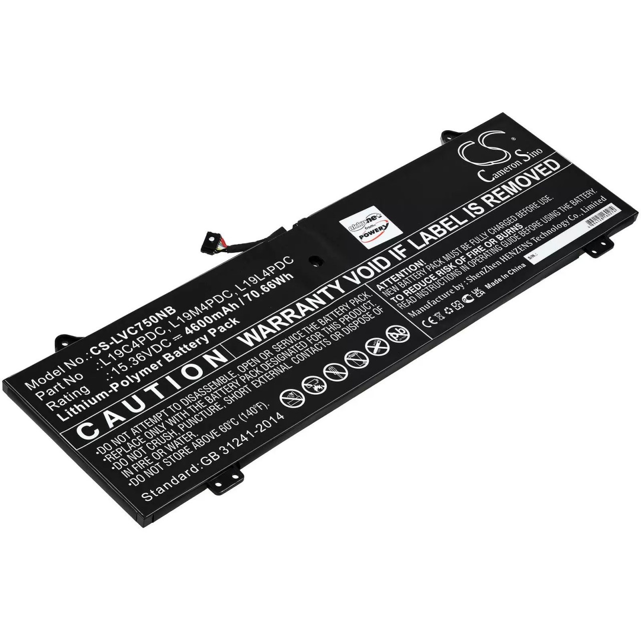Akku passend für Laptop Lenovo Yoga C750-14ITL, Yoga 7 14, Typ L19C4PDC - 15,36V - 4600 mAh