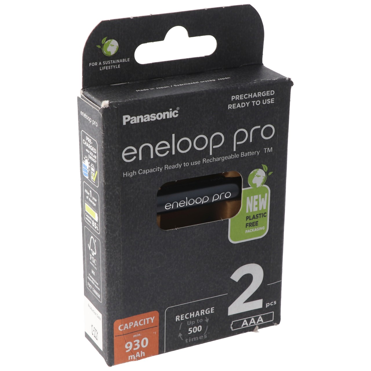 Panasonic eneloop pro, vorgeladen, 2-Pack BK-4HCDE/2BE Akku NiMH, Micro, AAA, HR03, 1.2V und 930mAh