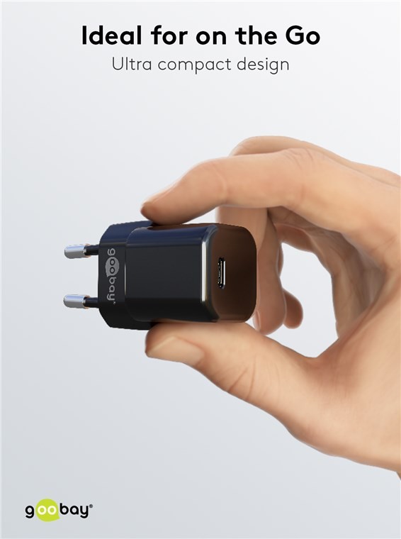 Goobay USB-C™ PD Schnellladegerät Nano (20 W) schwarz - 1x USB-C™-Anschluss (Power Delivery) - schwarz
