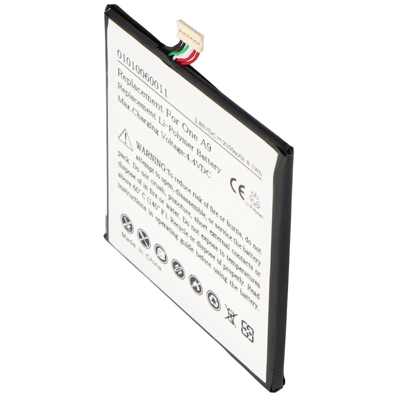 Akku passend für HTC One A9, Li-Polymer, 3,85V, 2100mAh, 8,1Wh, built-in, ohne Werkzeug