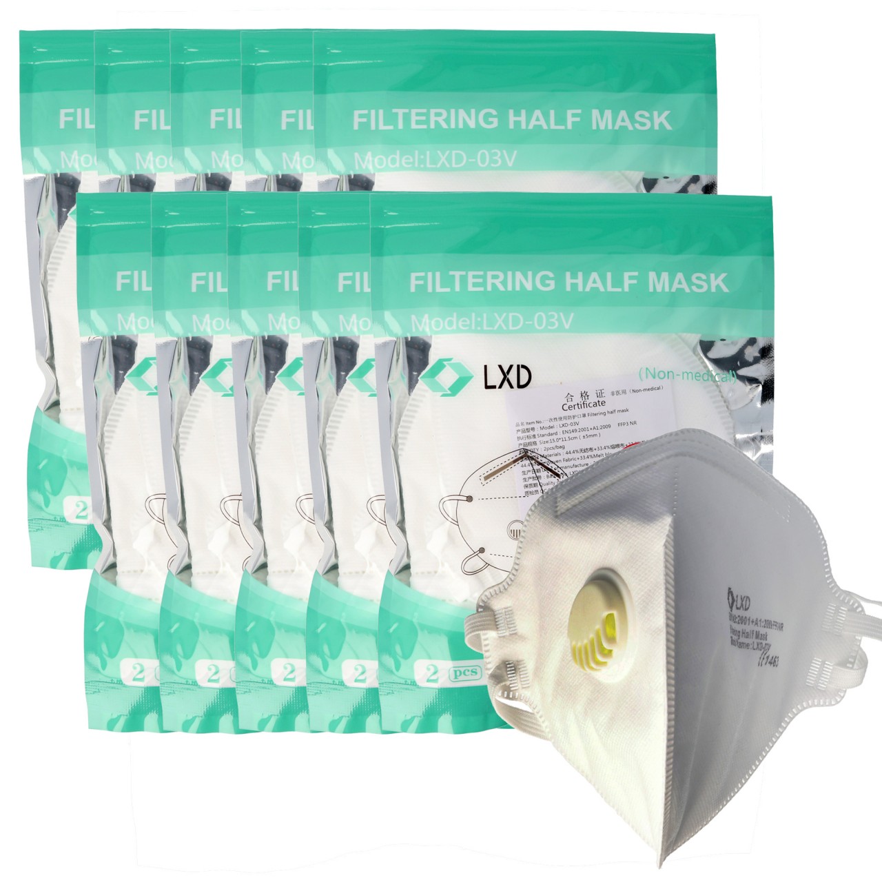 20 Stück Premium FFP3 Maske latexfrei 5-Lagig mit Ventil, 2-Wochenpackung, zertifiziert nach DIN EN149:2001+A1:2009, partikelfiltrierende Halbmaske, FFP3 Schutzmaske