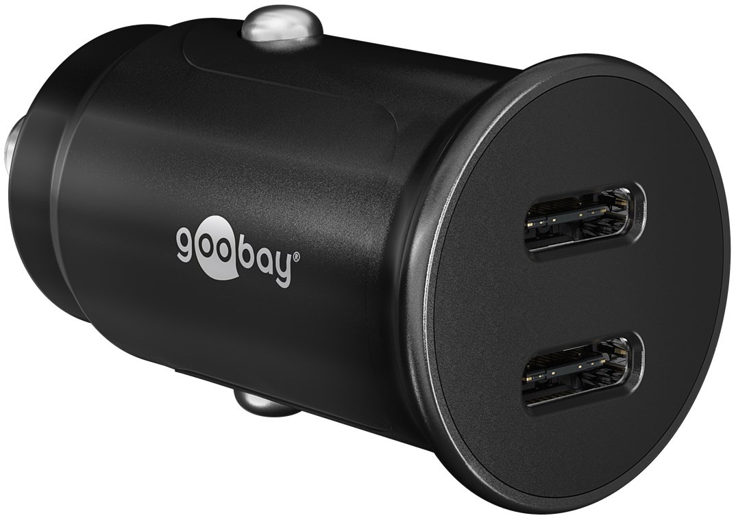 Goobay Dual-USB-C™ PD (Power Delivery) Auto-Schnellladegerät (30 W) - 30 W (12/24 V)geeignet für Geräte mit USB-C™ (Power Delivery) wie z. B. iPhone 12