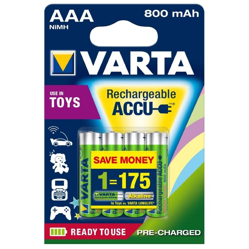 Varta Toys NiMH Akku AAA LR03 Micro 4er Set, ideal für Spielzeuge