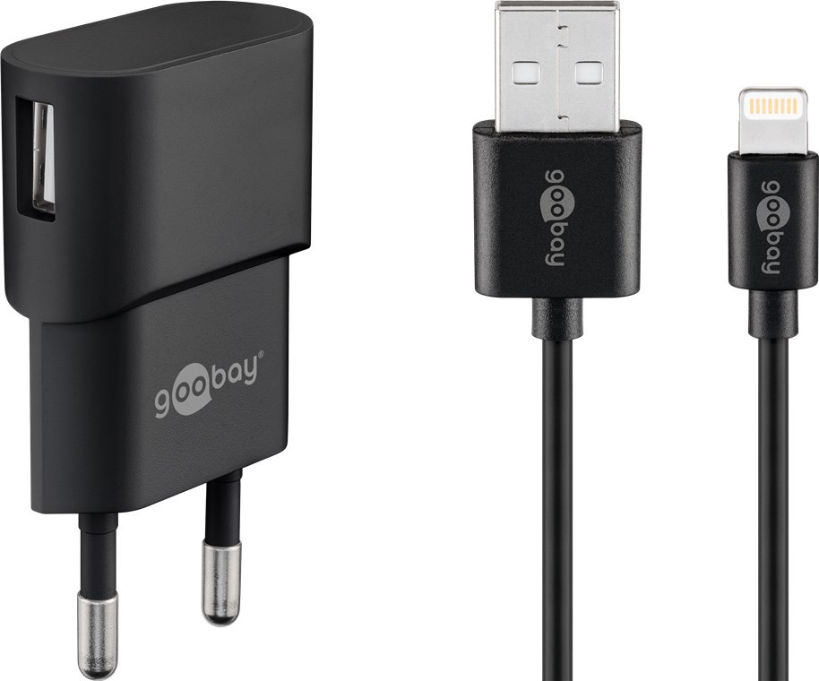 Goobay Apple Lightning Ladeset (5 W) - Netzteil mit Apple Lightning Kabel 1m (schwarz)