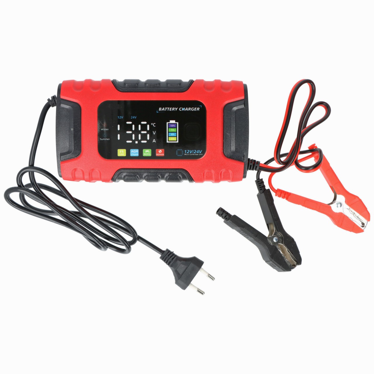 Blei Ladegerät Kfz-Autobatterie Ladegerät BC-600 10A ist ein 12V, 24V 7-stufiges vollautomatisches Smart-Ladegerät mit LCD-Display