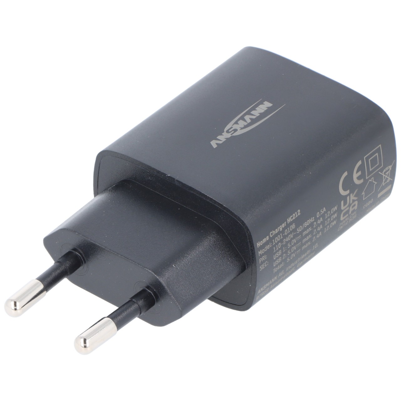 Ansmann USB-Ladegerät HC212, 2x USB-Ports, 12W, schwarz