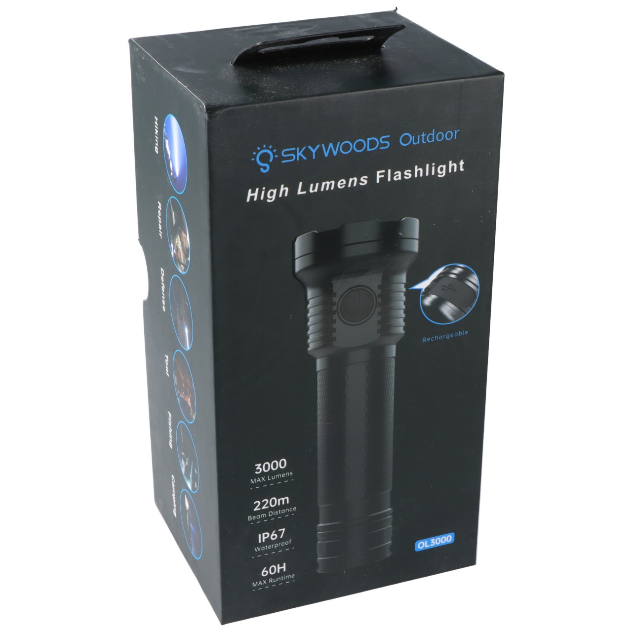 Skywoods Outdoor Lampe OL3000 – 3.000 Lumen, 21700 Akku, USB-C, Schwarz