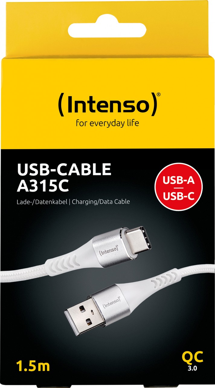 Intenso USB-Kabel „A315C“ – USB-A zu USB-C, 1,5 m, 60 W, Weiß