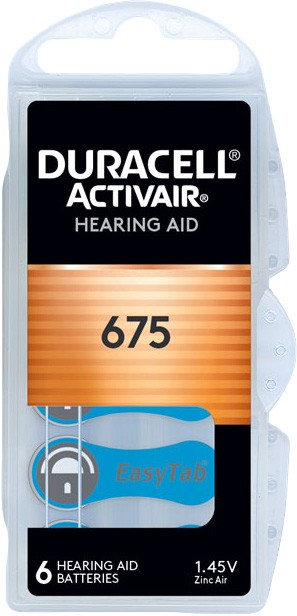 Duracell Batterie Zinc Air, 675, 1.45V Activair, Retail Blister (6-Pack)