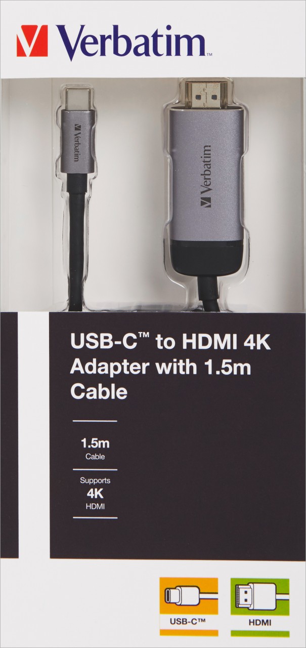 Verbatim Adapterkabel, USB 3.1-C, HDMI 4K, silber-schwarz USB 3.1-C Kabel, Retail-Blister
