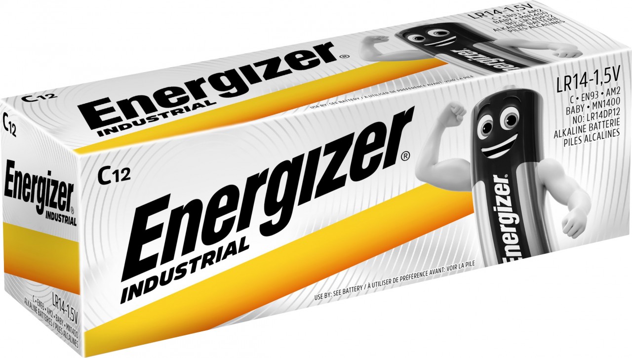 Energizer Batterie Alkaline, Baby, C, LR14, 1.5V Industrial, Retail Blister (12-Pack)