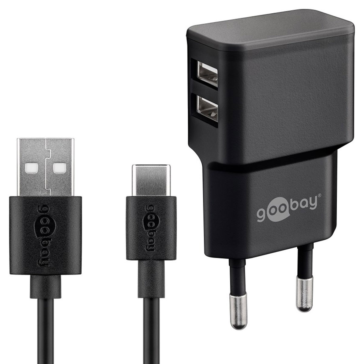 Dual Ladeset 2,4 A, Netzteil mit 2x USB-Ausgang inklusive USB-Ladekabel, schwarz