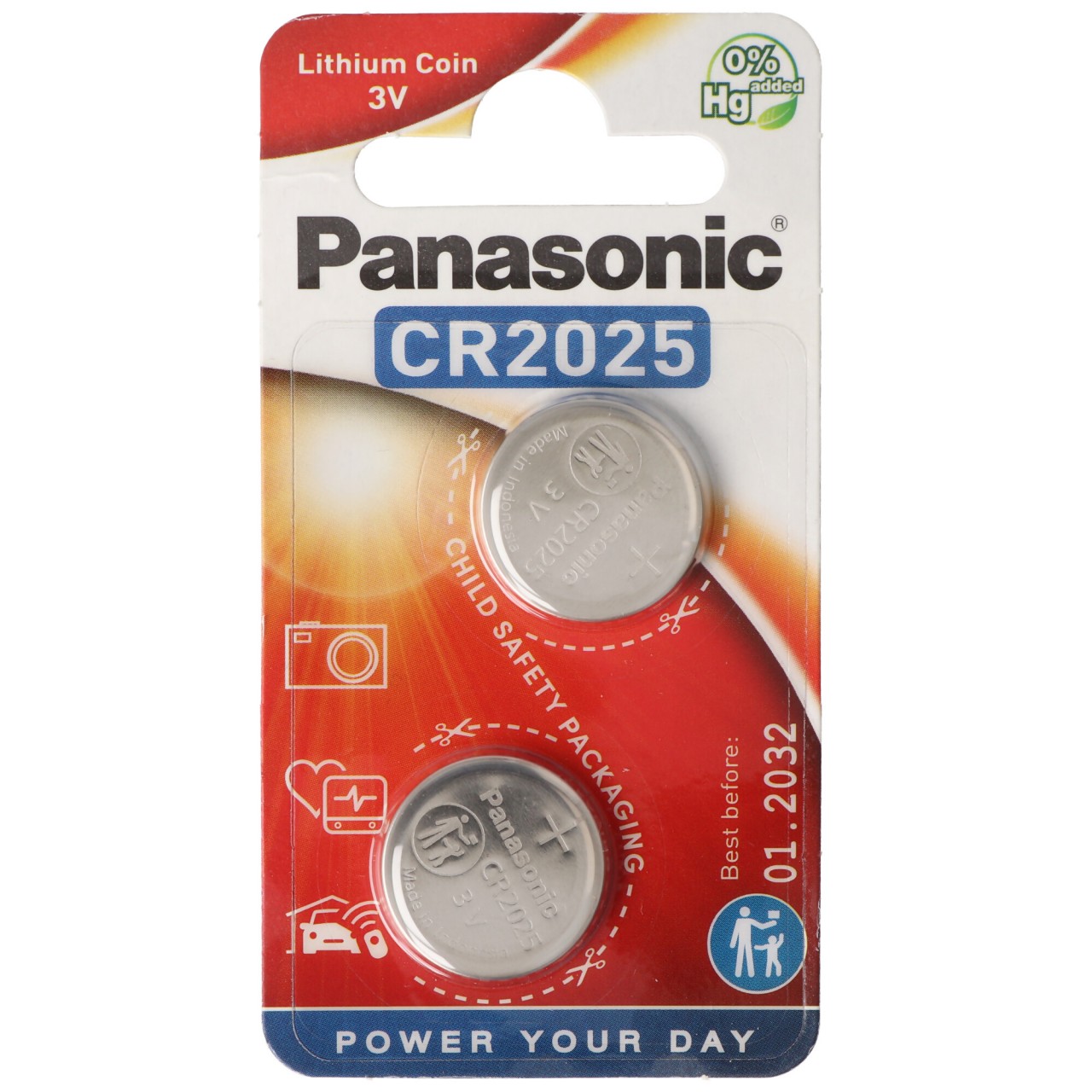 Panasonic Batterie Lithium, Knopfzelle, CR2025, 3V Electronics, Lithium Power, Retail Blister (2-Pack)