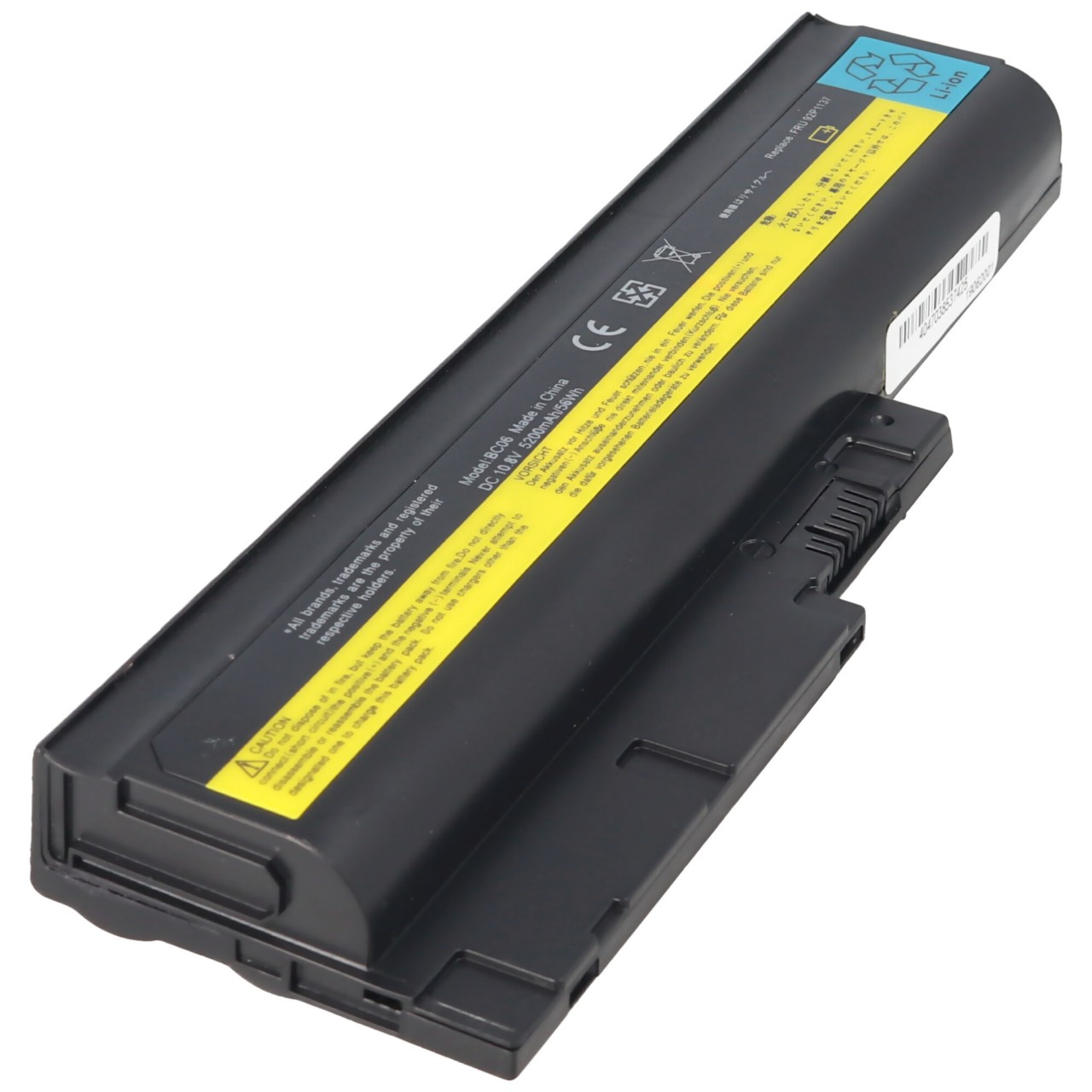 Akku passend für IBM/Lenovo ThinkPad R60, T60, Li-Ion, 10,8V-11,1V, 5200mAh, 56,2Wh, black