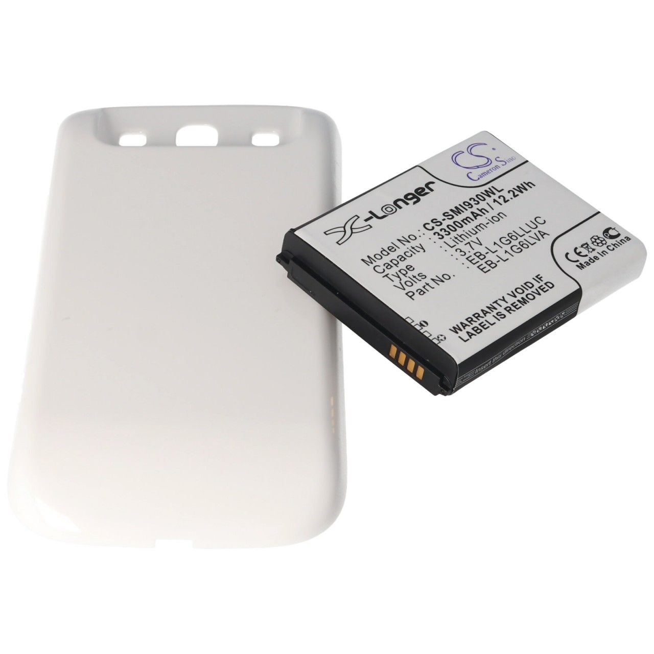Akku passend für Samsung Galaxy S III, Samsung GT-I9300, Deckel marble-white 3300mAh