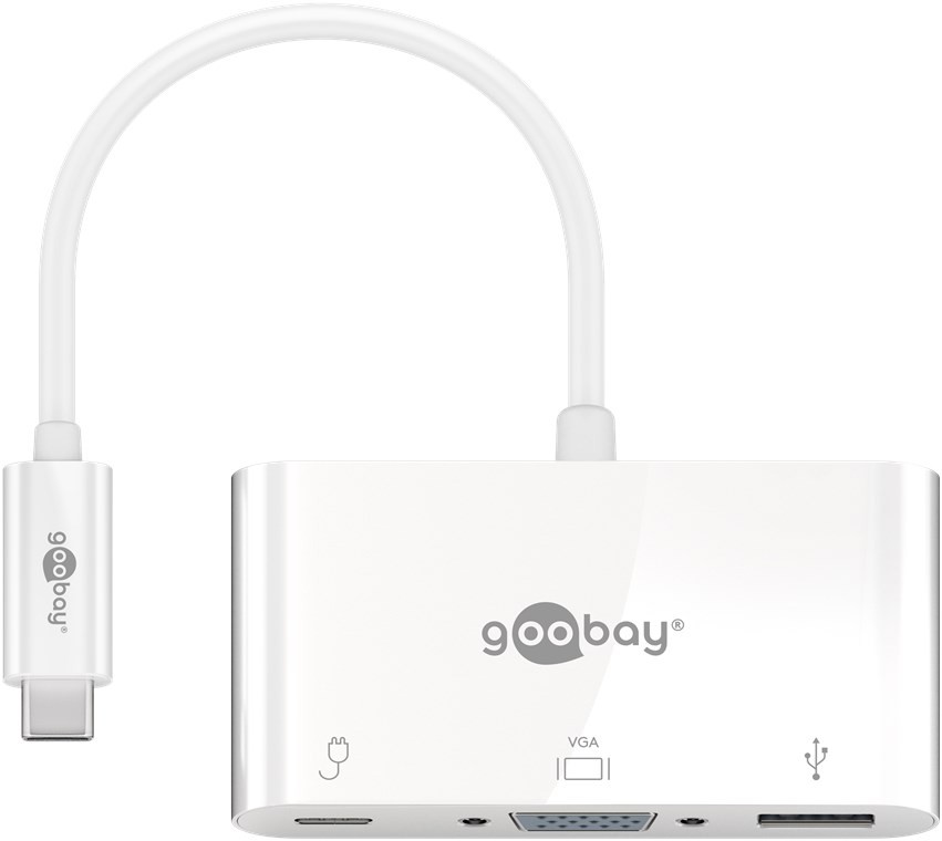 Goobay USB-C™ Multiport-Adapter USB 3.0+VGA+C PD, weiß - erweitert ein USB-C™ Gerät um einen USB 3.0- und einen VGA-Anschluss