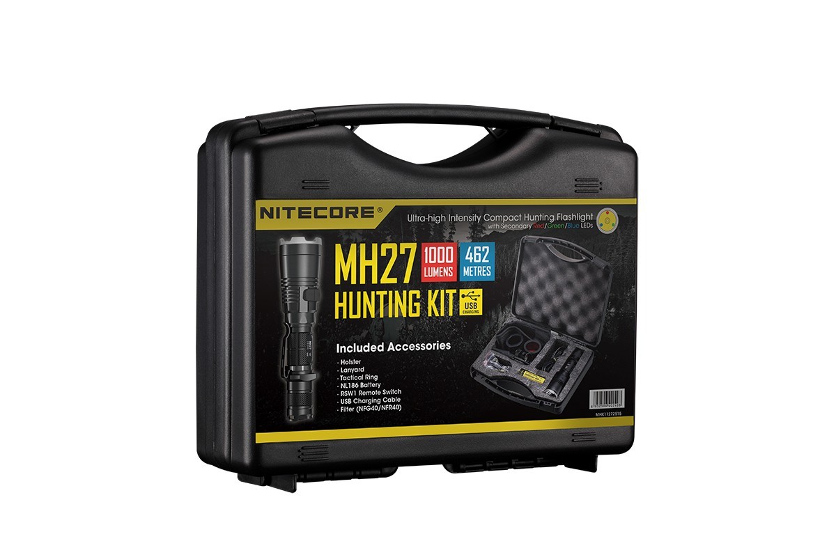 Nitecore MH27 Hunting Set LED Taschenlampenset mit Akku, Zubehör, CREE XP-L HI V3 LED 1000 Lumen