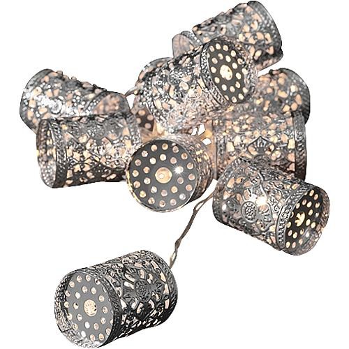 LED Dekolichterkette 10 LED warmweiß 3137-303 silberfarbene Metallzylinder, batteriebetrieben