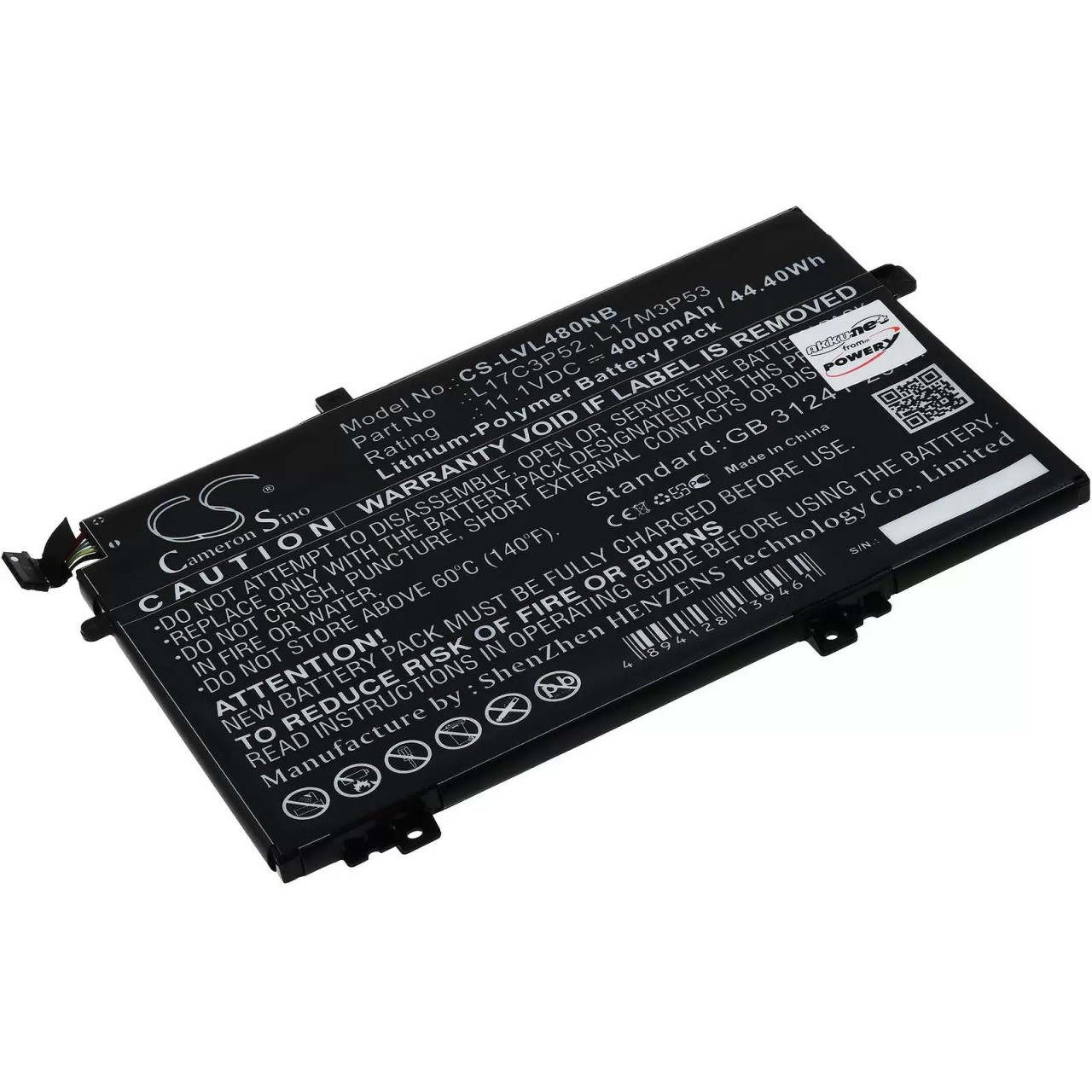Akku passend für Laptop Lenovo ThinkPad L580, ThinkPad L480, Typ 01AV464 u.a. - 11,1V - 4000 mAh