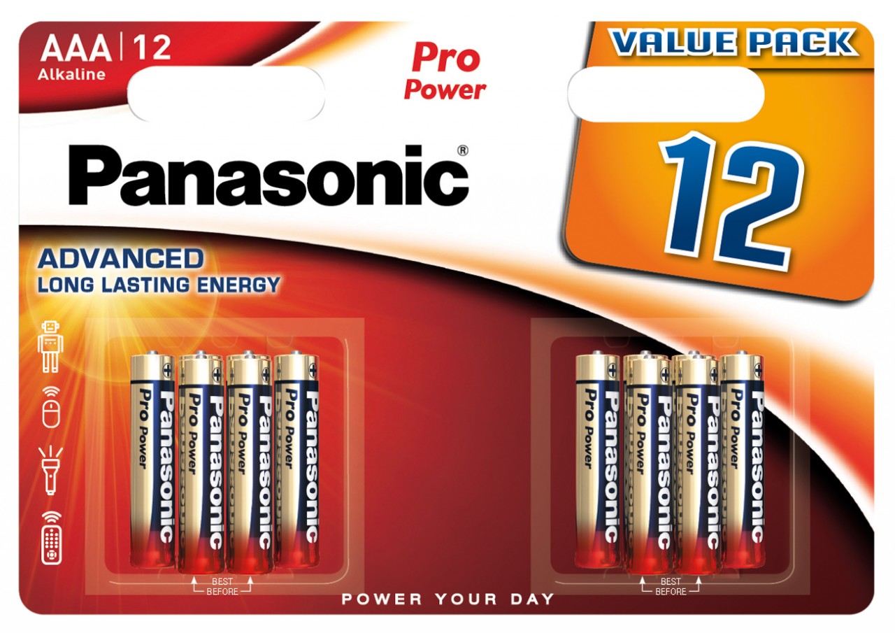 12 Sparpack Panasonic Pro Power AAA Micro Batterien, ideal für Geräte mit mittlerem und hohem Energiebedarf
