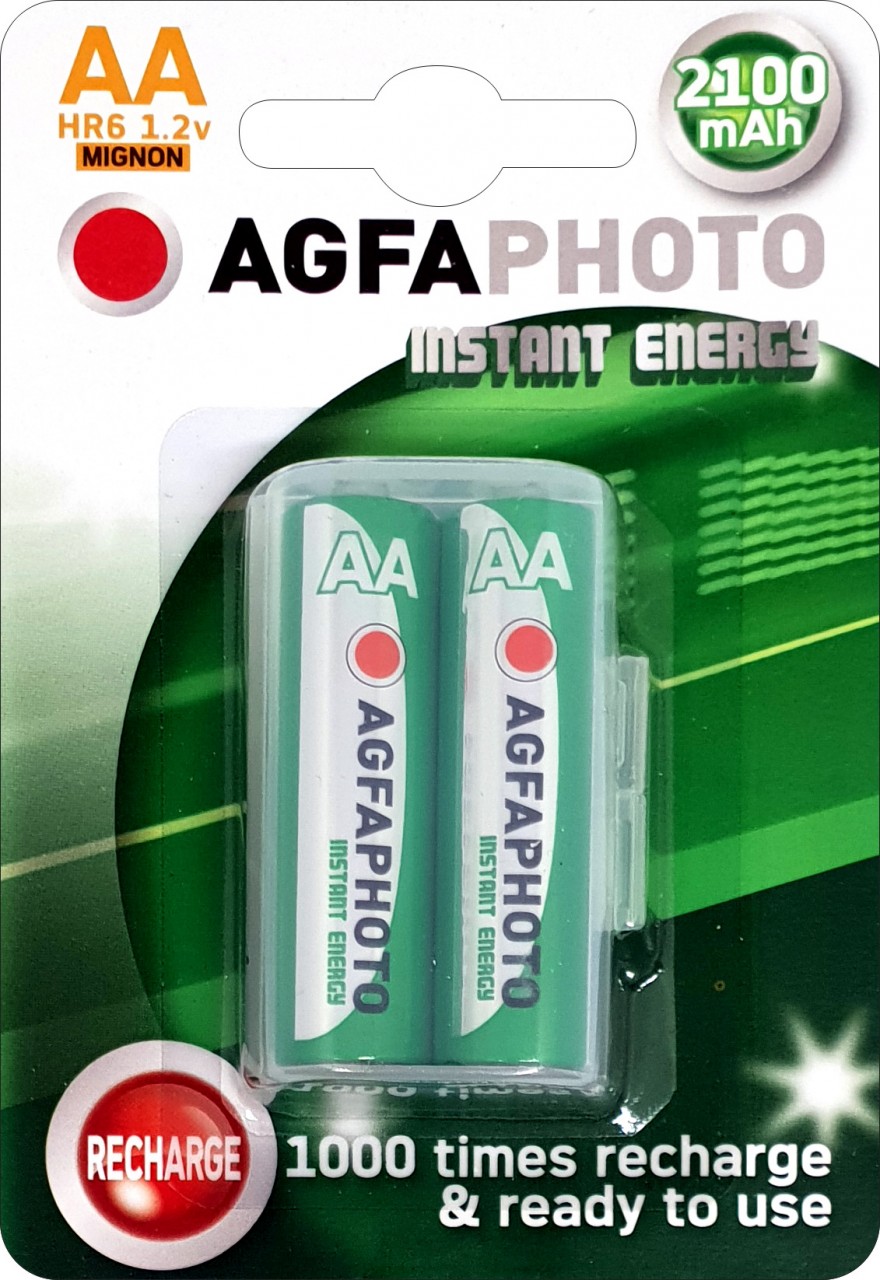 Agfaphoto Akku NiMH, Mignon, AA, HR06, 1.2V/2100mAh Instant Energy, Pre-charged, Retail Blister (2-Pack)