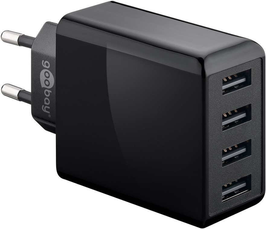 4-fach USB-Ladegerät, mehrfach USB-Ladegerät, 30W, lädt bis zu 4 Geräte gleichzeitig, schwarz