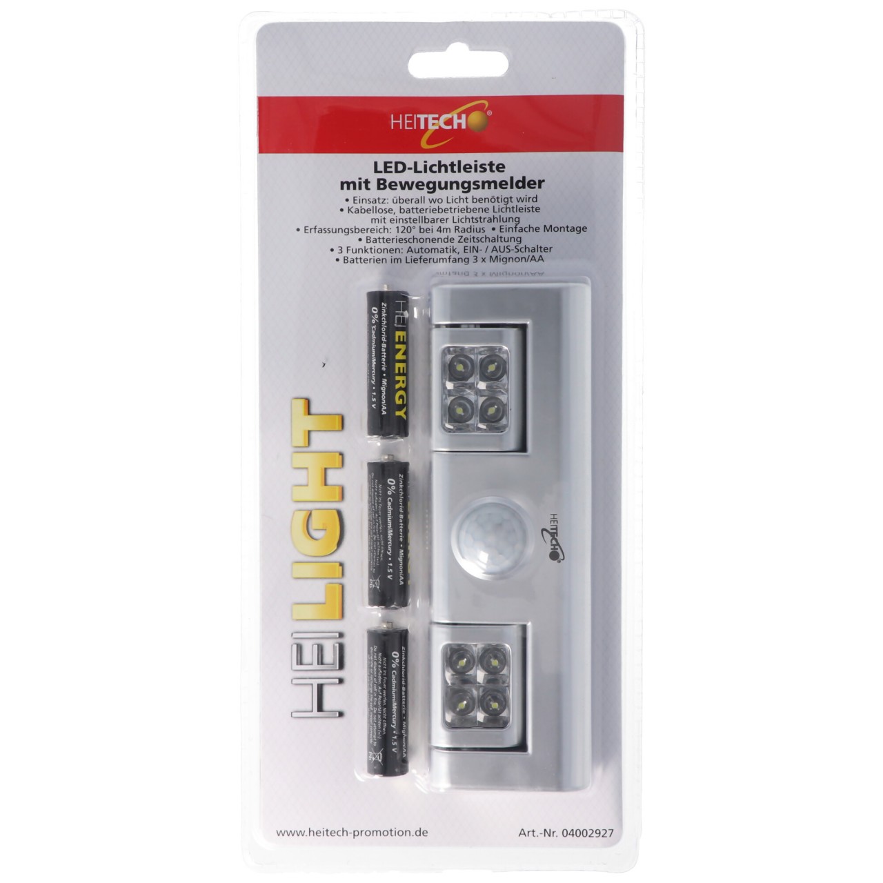 LED-Lichtleiste mit Bewegungsmelder, batteriebetriebene Lichtleiste, kabellos, inklusive 3x Mignon AA Batterien