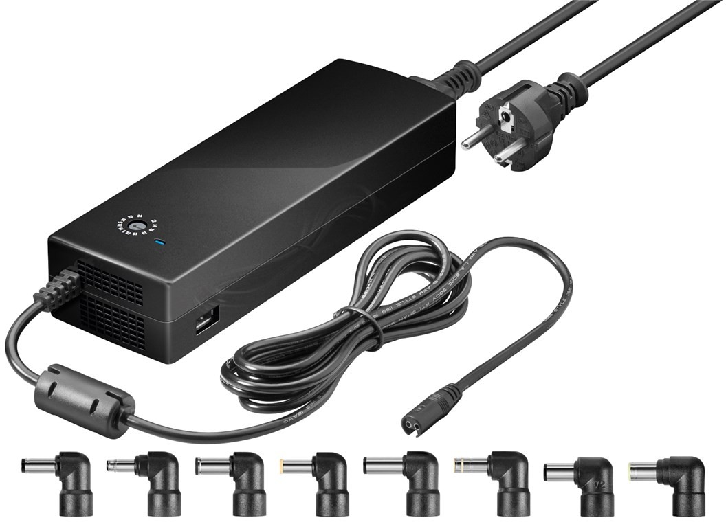 Goobay 134,5 W Notebook-Netzteil - inkl. 1x USB- und 8x DC-Adapter; 12 V - 24 V bis max. 8,5 A